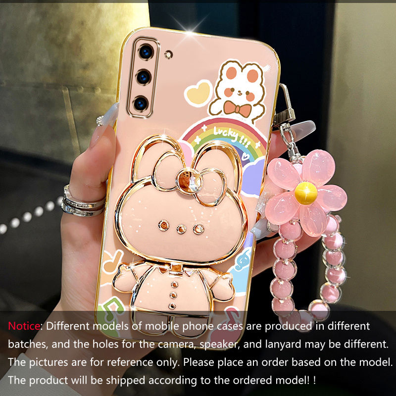 TEMU Phone Case: S21 Fe 5g Rabbit Holder Flower Bracelet Plating Phone Case For S21 Fe 5g Soft Cover