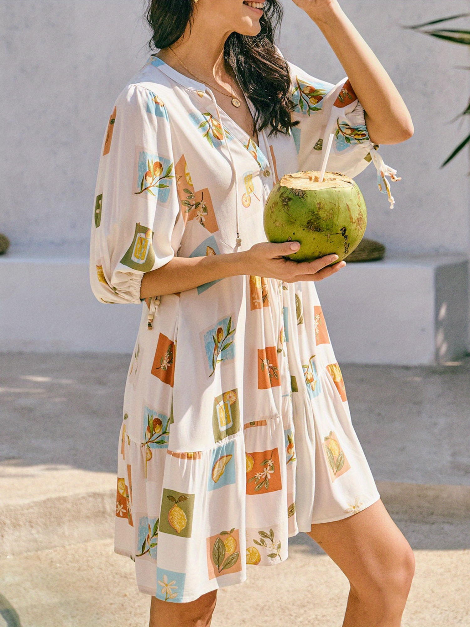 half sleeve casual dress women mini dress half sleeve button printed casual dress