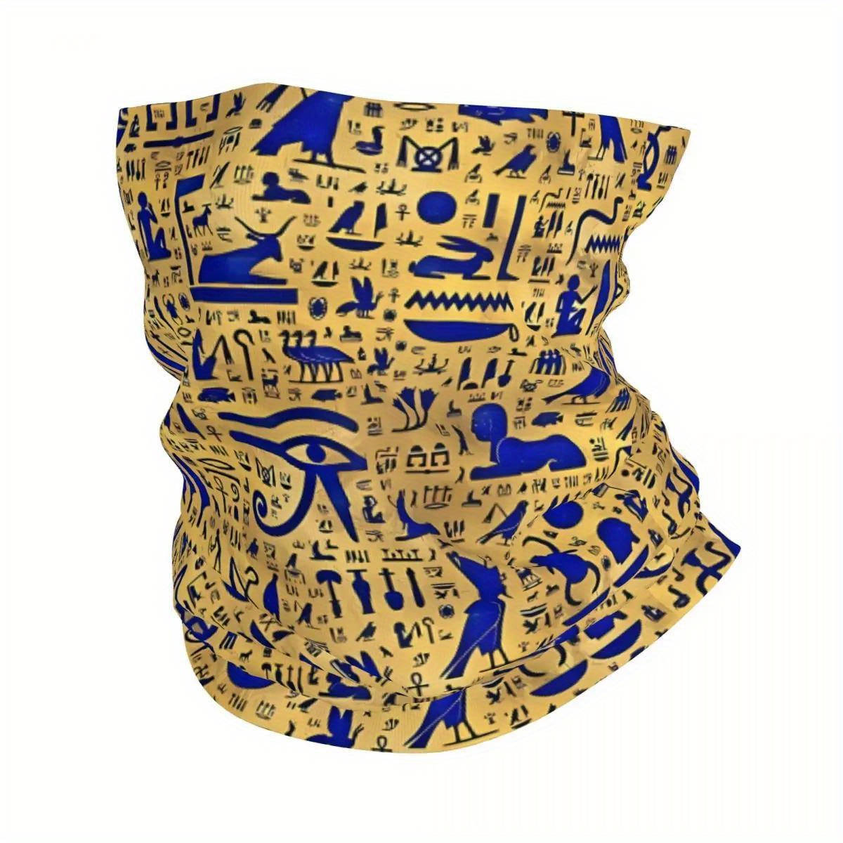 

Elegant Golden-yellow Egyptian Scarf - Lightweight Polyester Neckerchief With Blue Accents, Vintage Style, Smooth , No Lining, 5.0% Spandex/95.0% Polyester, Hair Scarf