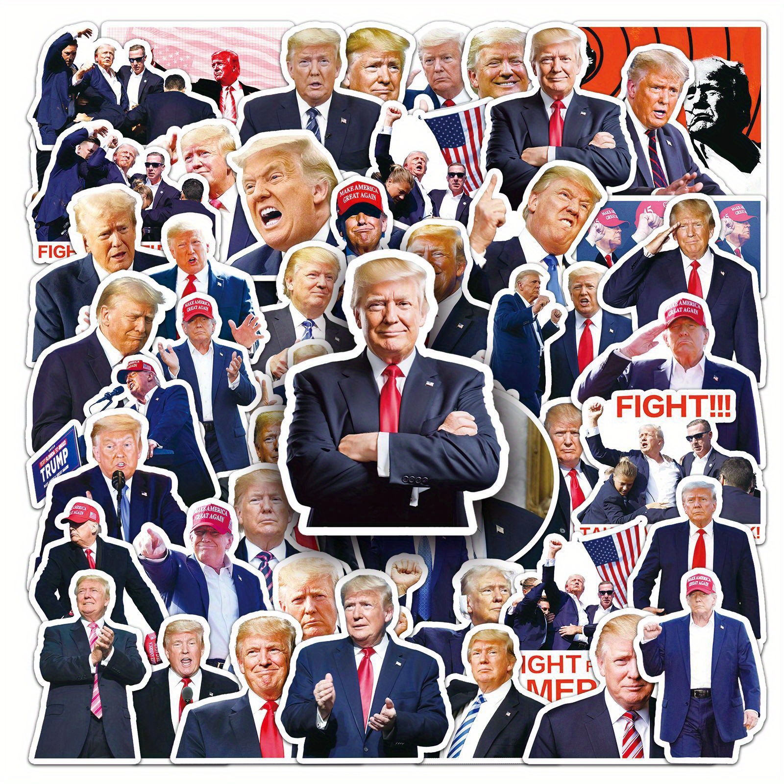 50pcs Trump-Themed PVC Stickers, Self-Adhesive Waterproof Decals for Scrapbooking, DIY Crafts, Laptops, Water Bottles - Versatile for Wood, Glass, Metal, Ceramic Surfaces - Ideal for Party Favors and Holiday Gifts, Scrapbook Stickers, Perfect for Winter, New Year