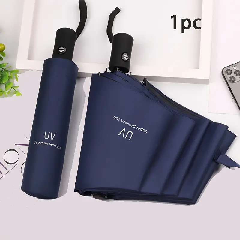 TEMU Visually Appealing Automatic Folding Umbrella - Waterproof, Windproof, Sun Protection | One-button | Stylish Solid For Men