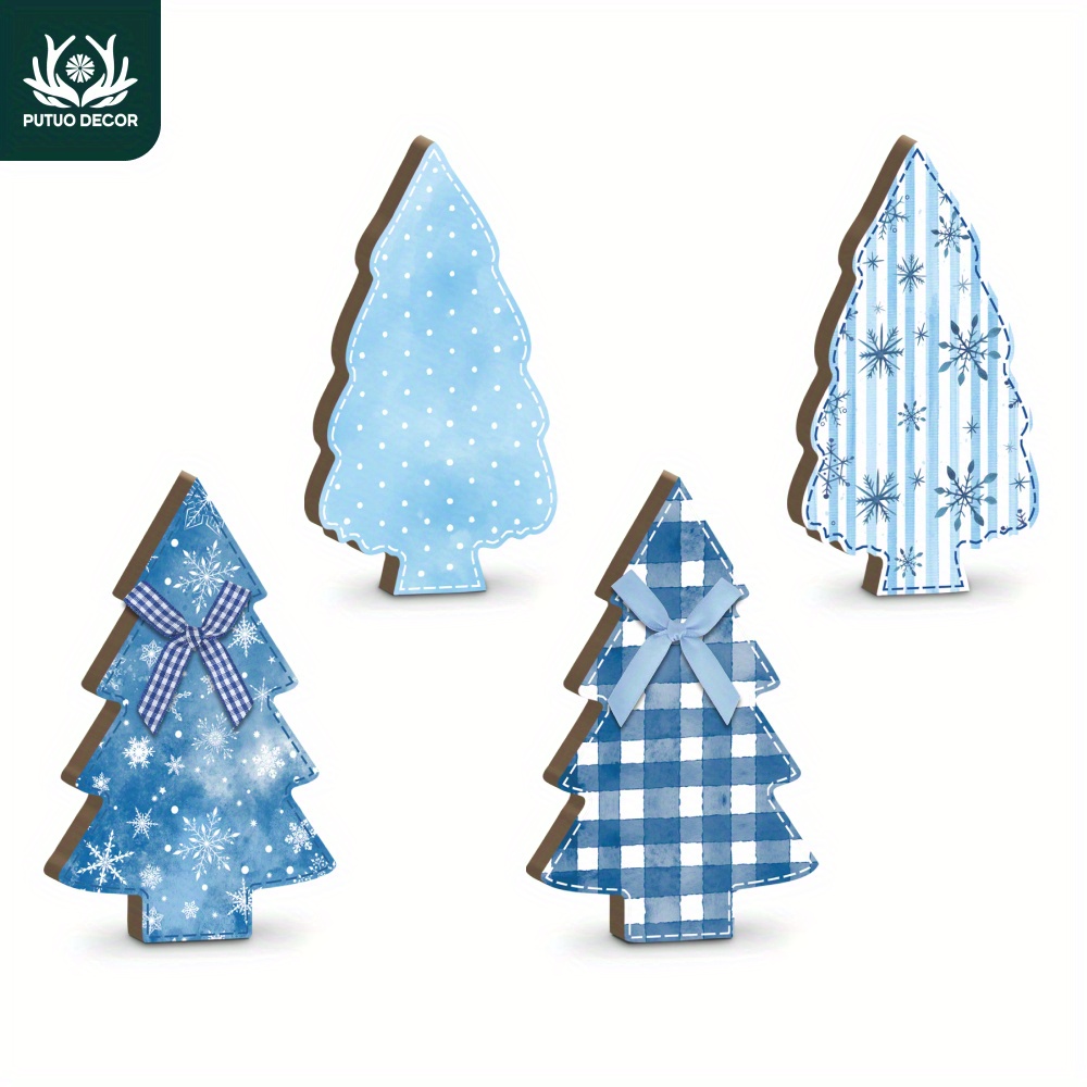 

4pcs Christmas Tree Wooden Table Decor Set - Home, Farmhouse, Cafe & Living Room - Ideal Holiday Gift