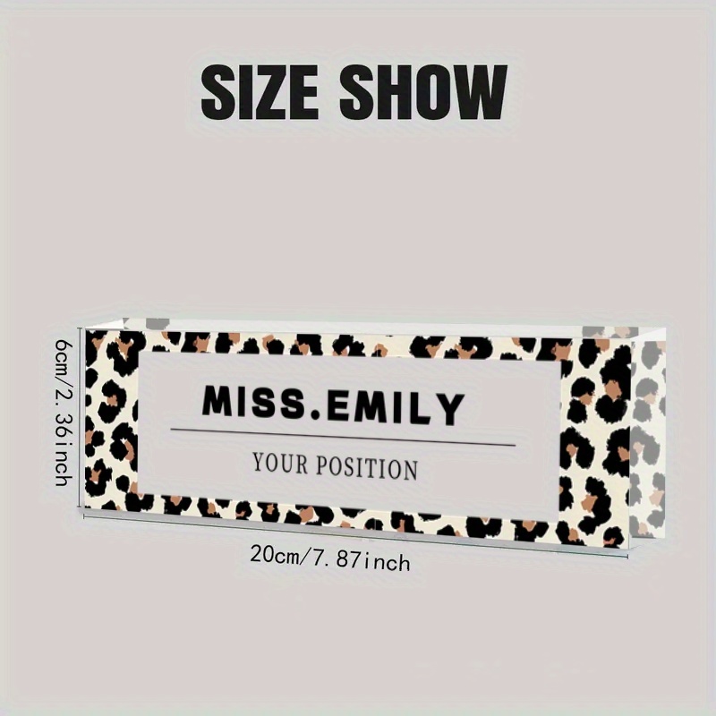 TEMU A Single Customized Acrylic Nameplate For Your Desk Featuring A Leopard Print Design, Perfect For Personalizing Your Office Logo. This Item Is