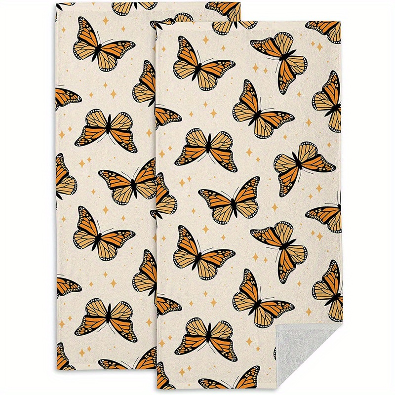 

2pcs Monarch Butterfly Soft Microfiber Towels - Ultra Absorbent, Decorative Hand & Dish Towels For Kitchen And Bathroom, 18x26 Inches