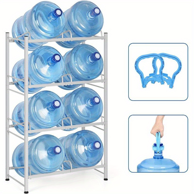 

5 Gallon Water Jug Holder Of 4 Tiers Water Bottle Storage Rack Stand With Large Capacity For 8 Bottles Heavy Duty Water Bottle Organizer For Kitchen, Dining Room, Garage (silver)