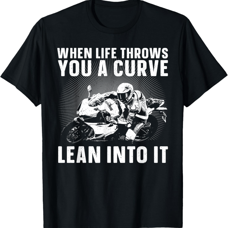 

[] Cotton Motorcycle Graphic T-shirt - " Throws You A Curve, " Design, Black With , Casual Round Neck Tee For , Fall/winter Biker Style, Biker Apparel | Print Shirt | Seasonal Fashion