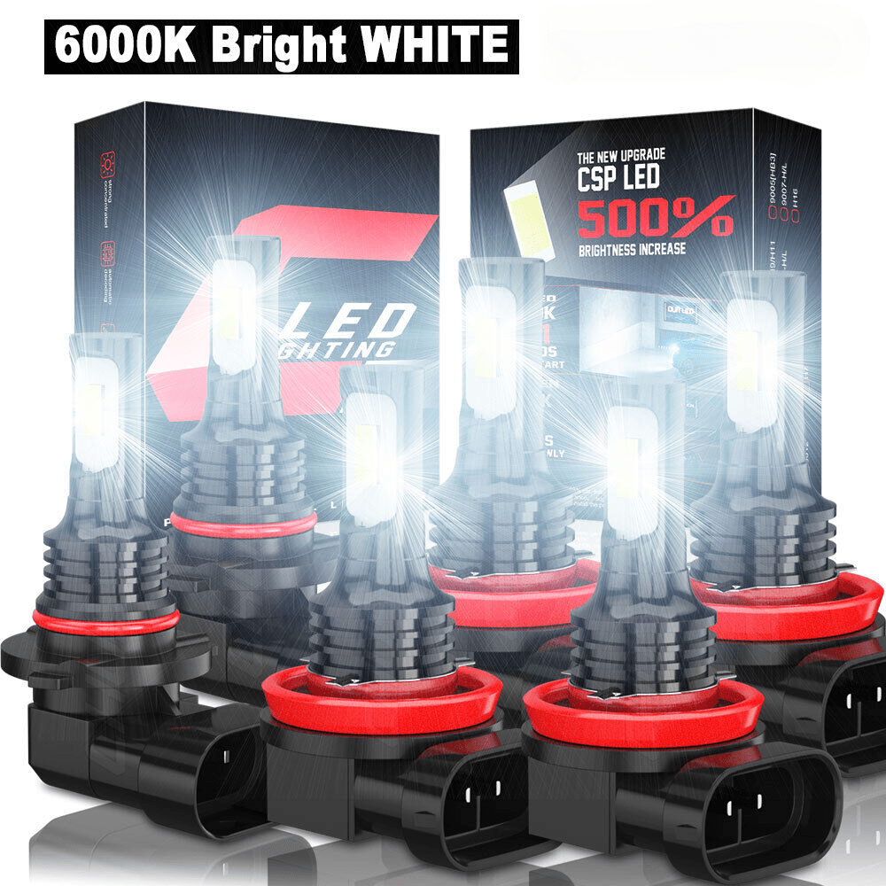 

6 Pcs 9005+h11+h11 Led Headlight Kit Fog Bulbs Low