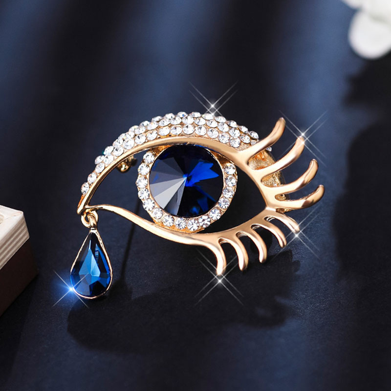 Vintage Sparkling Rhinestone Evil Eye Brooch With Teardrop Pendant, Metal Brooch Pin, Women's Coat Scarf Bag Additions, Wear