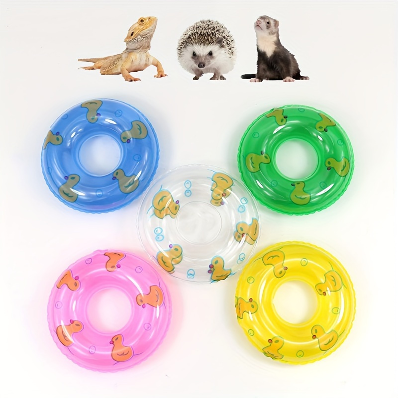 

5-pack Cartoon Patterned Pvc Swimming Rings For Reptiles - Durable Bath Collar Floats For Bearded Dragons, Leopard Geckos, Amphibians - Reptile Life Jacket Accessories For Cage & Photography