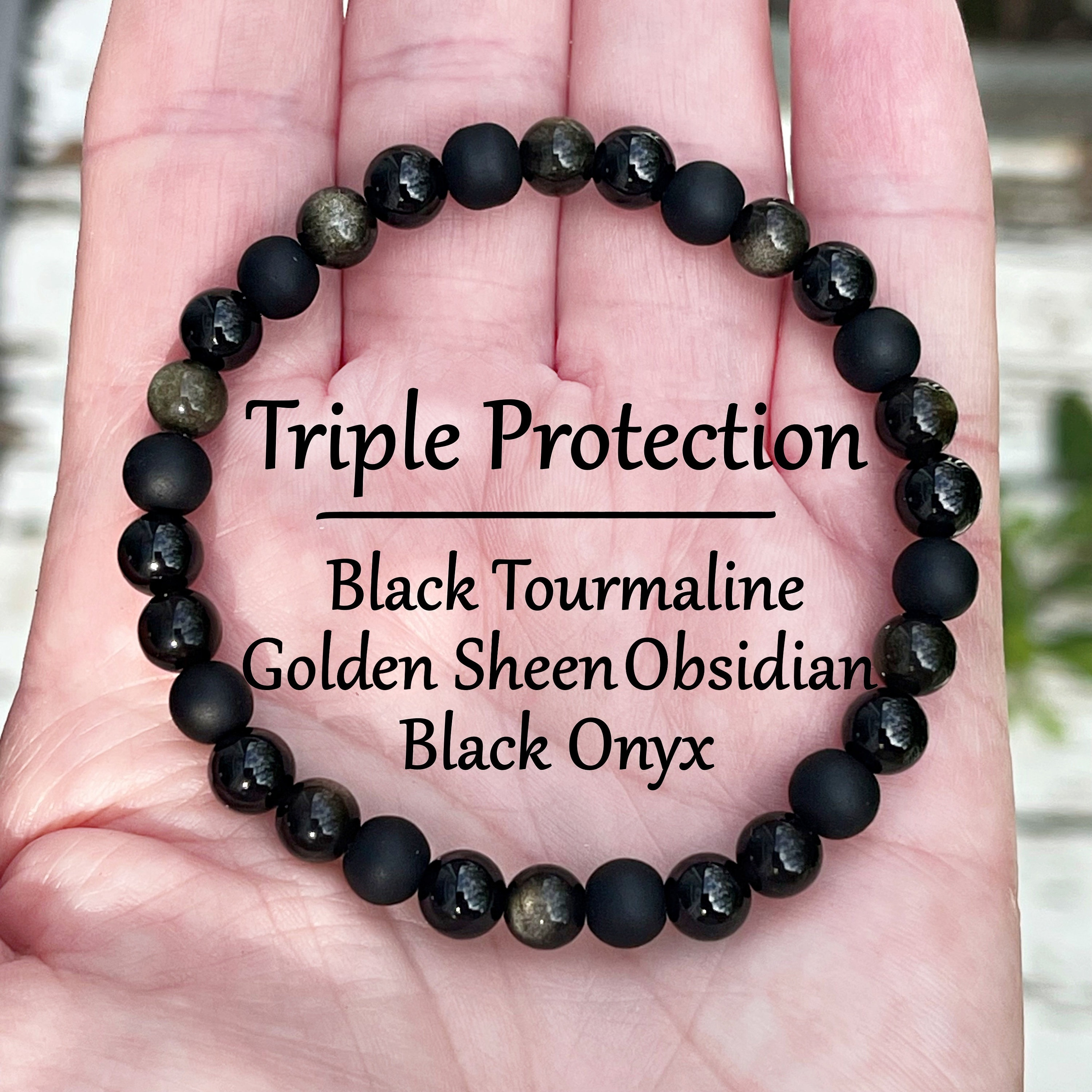 TEMU 1pc Obsidian Agate Bracelet, Round Beaded Bracelet, For Gifts