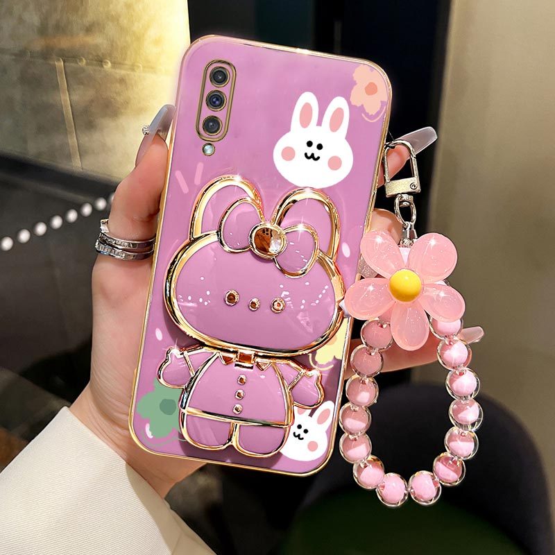 TEMU Phone Case: Flower Strap Makeup Mirror Cute Rabbit Phone Holder Case For Galaxy A30 A20 Luxury Girl Woman Used Kick