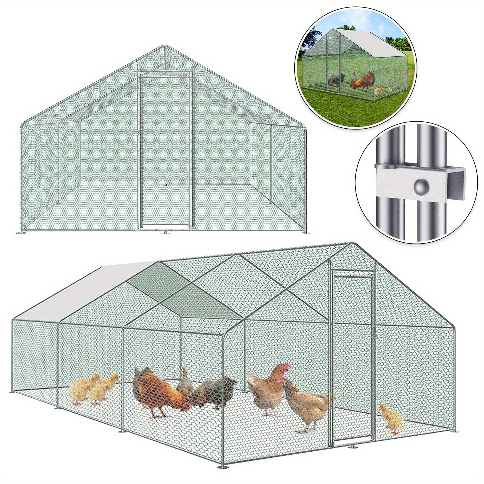 

Cage à poules, enclos extérieur, structure en acier galvanisé de protection solaire en PE et poulailler Castle, clapier à lapins, cage à volaille, enclos pour animaux 3x2m/3x4m/3x6m/3x8m