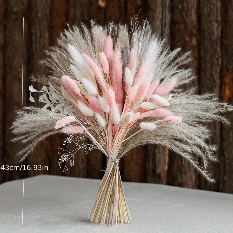 

112pcs Artificial Pampas And Rabbit Tail Grass Bouquet - Mixed Faux Reed Floral Arrangement - Ideal For Home, Wedding, And Seasonal Table Decorations