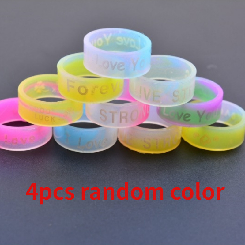 4pcs Glow in Dark Silicone Rings Colorful Party Accessories