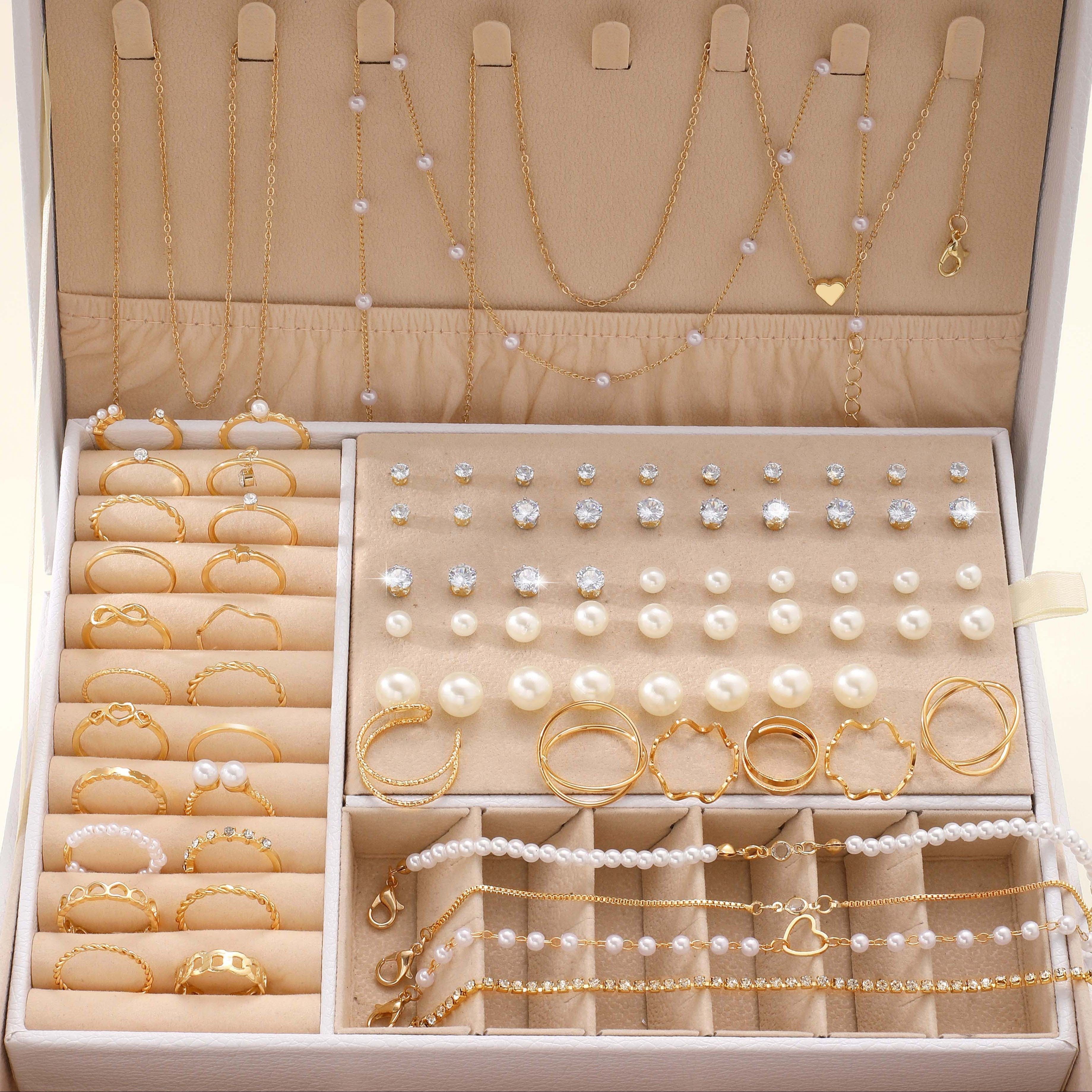 

83 Pieces/ Set Retro Elegant Imitation Pearl Earnail Bracelet Necklace Ring Jewelry Set Multi Piece Set For Girls' Daily Travel Wear Mother's Day Gift (no Box)