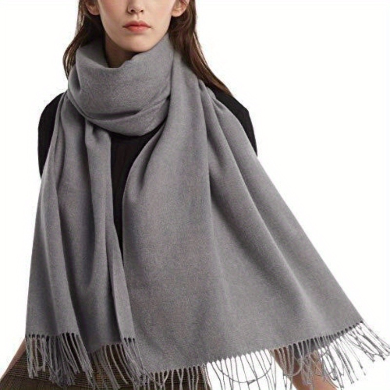 

Cozy Imitation Cashmere Scarf For Women - Solid Color, Warm & Windproof With Tassels, Perfect For Autumn & Winter