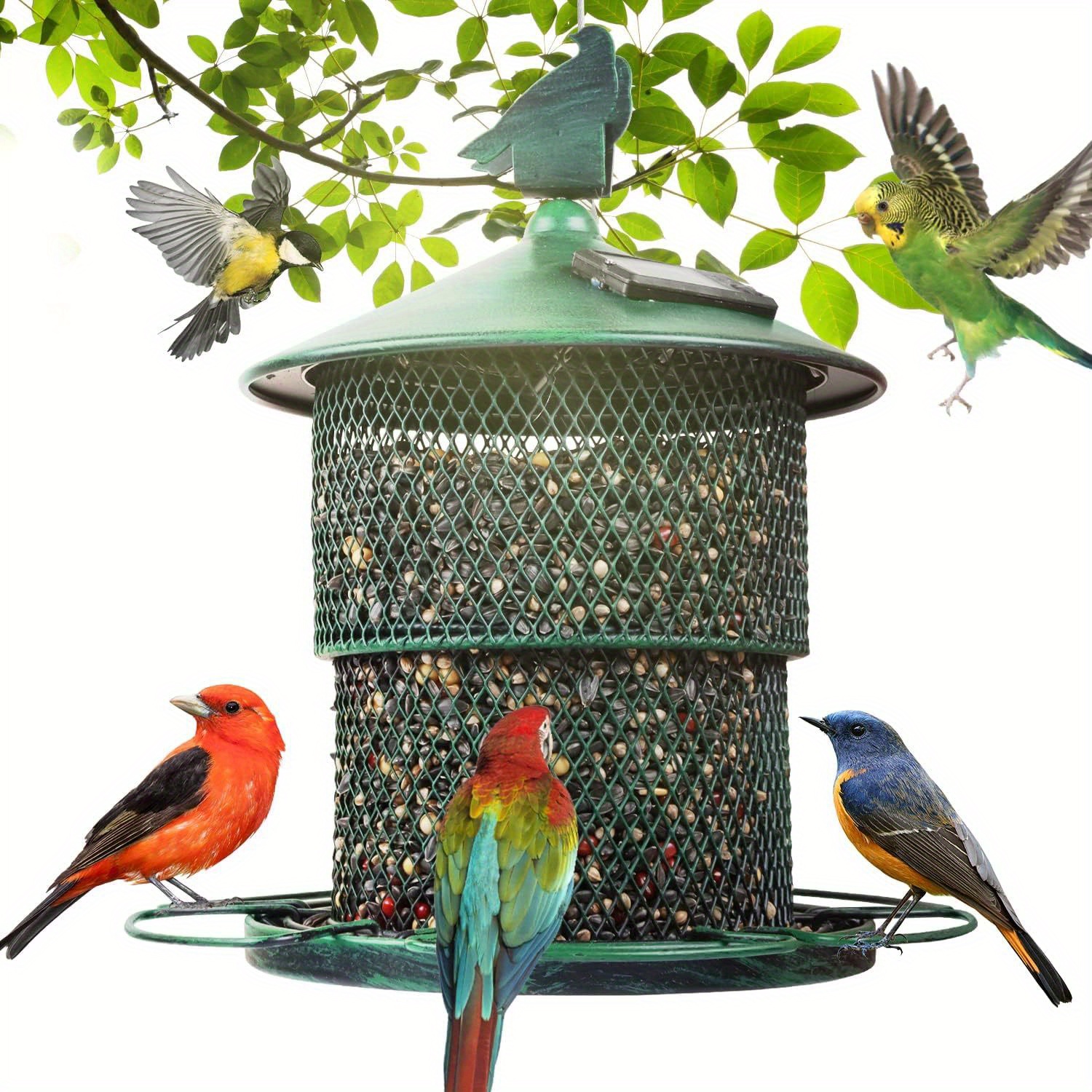 

Solar Bird Feeder, 7.5 Lbs Seed Capacity Outside Large Bird Feeders, Squirrel Proof Wild Birdfeeder, Metal Mesh Tube Birdfeeders For Outdoor Hanging For Finch, ,