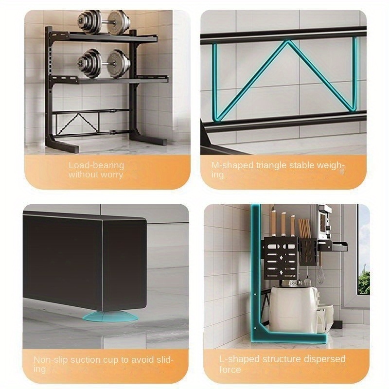 multi layer kitchen organizer rack cast iron with metal tubing expandable microwave and appliance storage shelf no wood no power required metal kitchen furniture details 9