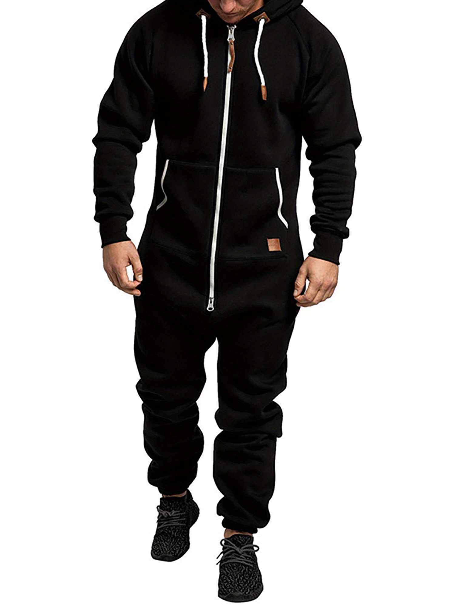 men' color crew neck hooded jumpsuit polyester knit - Temu