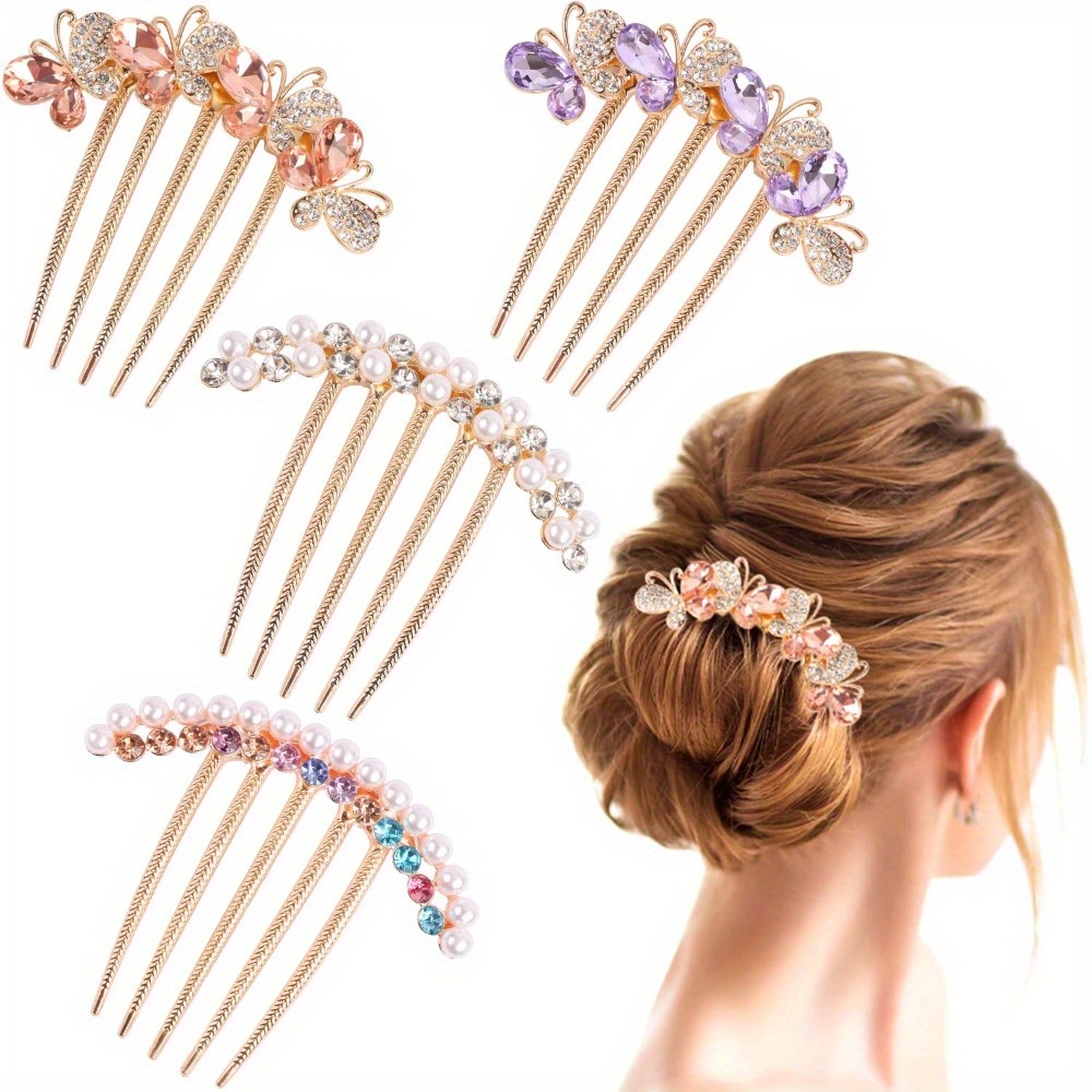 

4 Pieces Pearl Ladies Side Comb, Crystal Hair Clips, Decorative Comb, Tooth Hair Clips, French Ladies Vintage Hair Accessories