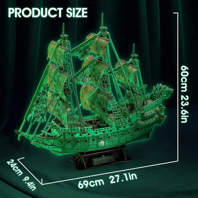 

3d Puzzle For Adults, Glow In The Dark Flying , Haunted Pirate Ship Model Kit, Arts Craft, Cardboard Construction, 27.1x23.6x9.4 Inches