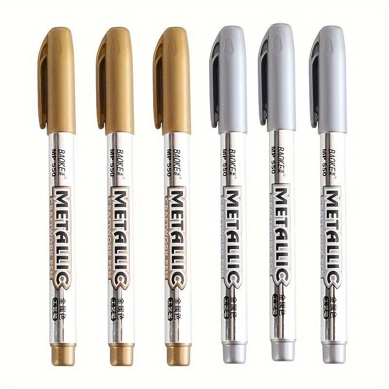 

6-pack Metallic Permanent Markers, Quick-dry & Waterproof Ink, Ideal For Diy Albums & Scrapbooking