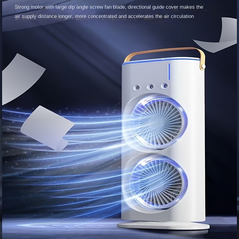 1pc usb powered double head mist spray fan with humidification and colorful adjustable wind speed remote cooler for office desk details 2