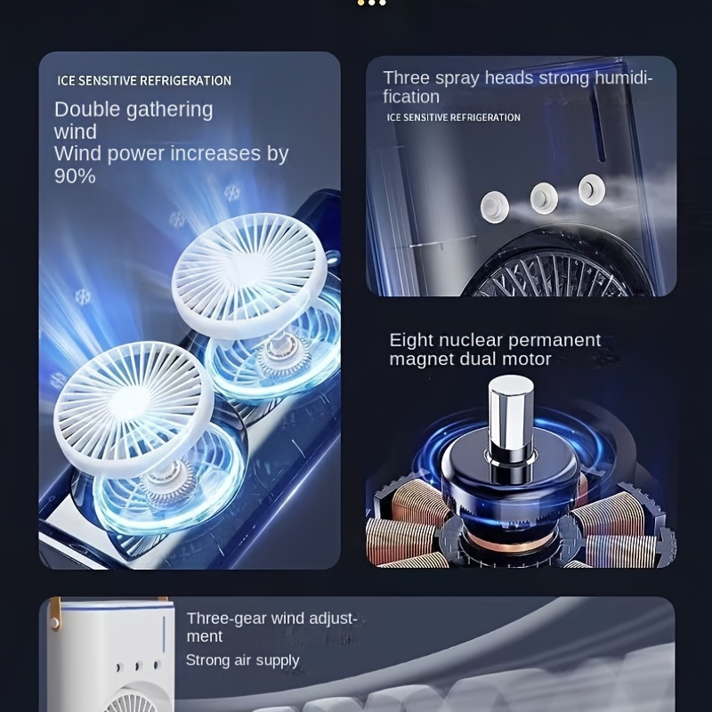 1pc usb powered double head mist spray fan with humidification and colorful adjustable wind speed remote cooler for office desk details 3