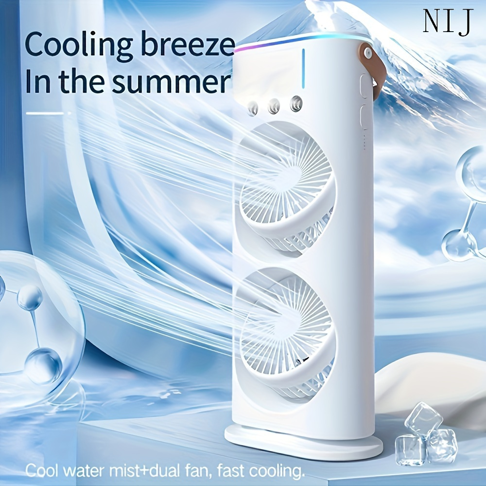 1pc usb powered double head mist spray fan with humidification and colorful adjustable wind speed remote cooler for office desk details 1
