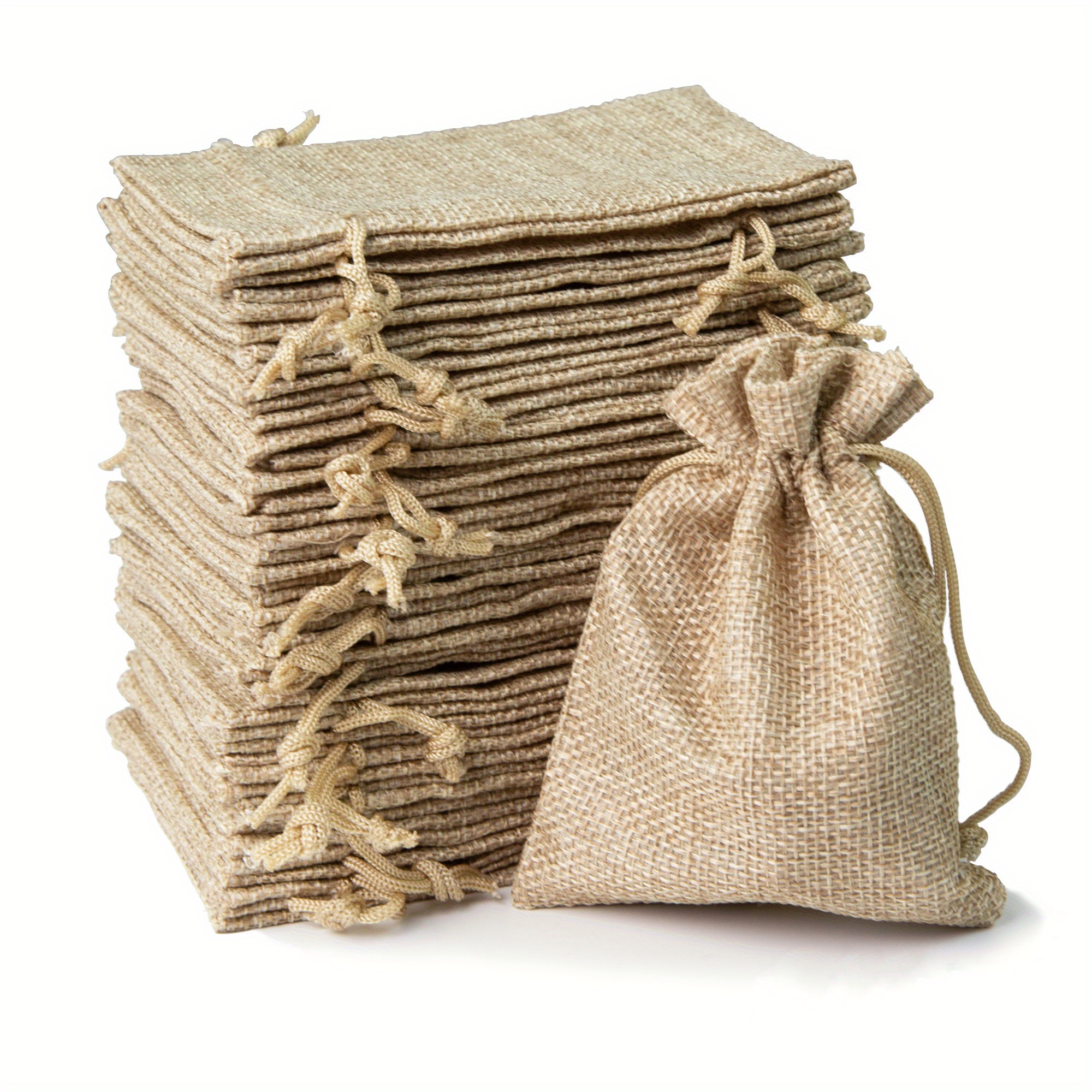 

30/20/10pcs Natural Linen Jute Sack Jewelry Pouch Drawstring Bag For Home Party Storage