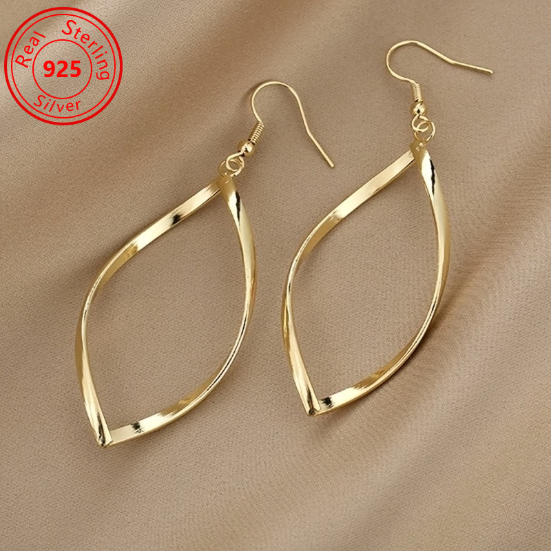 TEMU 1 Pair Of S925 -18k Gold-plated - Unique Twisted Hollow Earrings - Elegant And Suitable For Daily Party Wear, Perfect Fashionable Gift