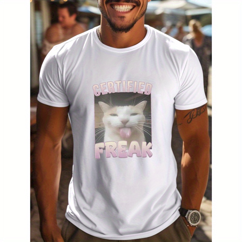 

Funny Cat Spring And Summer Men's Short-sleeved T-shirts Printed Tops Summer T-shirts