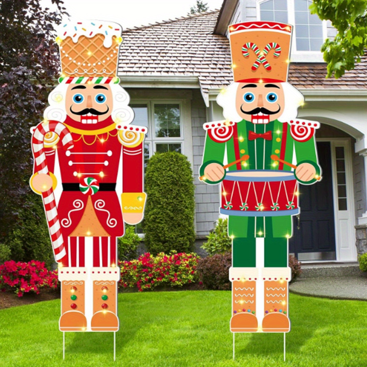 

2pcs Nutcracker Garden Stakes - Polypropylene Floor Mount Christmas Soldier Lawn Signs, Classic Style, No Electricity Needed, For Holiday Festive Decor