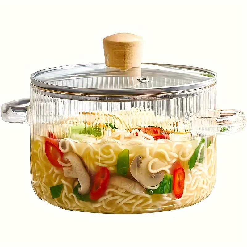 1pc glass cooking pot with lid 1 6 liter 54  resistant borosilicate glass cookware stove set simmer pot with lid suitable for soup   supplement kitchen supplies cookware details 0