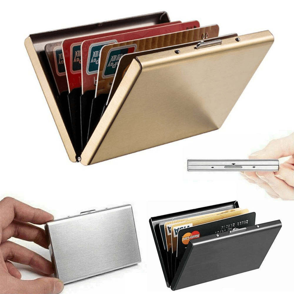 

Aluminum Alloy Card Holder For Men - 1pc, Slim Rfid Blocking Metal Wallet, Simple Style Anti-scan Credit Card Case With Clasp, Durable Holds 6 Cards