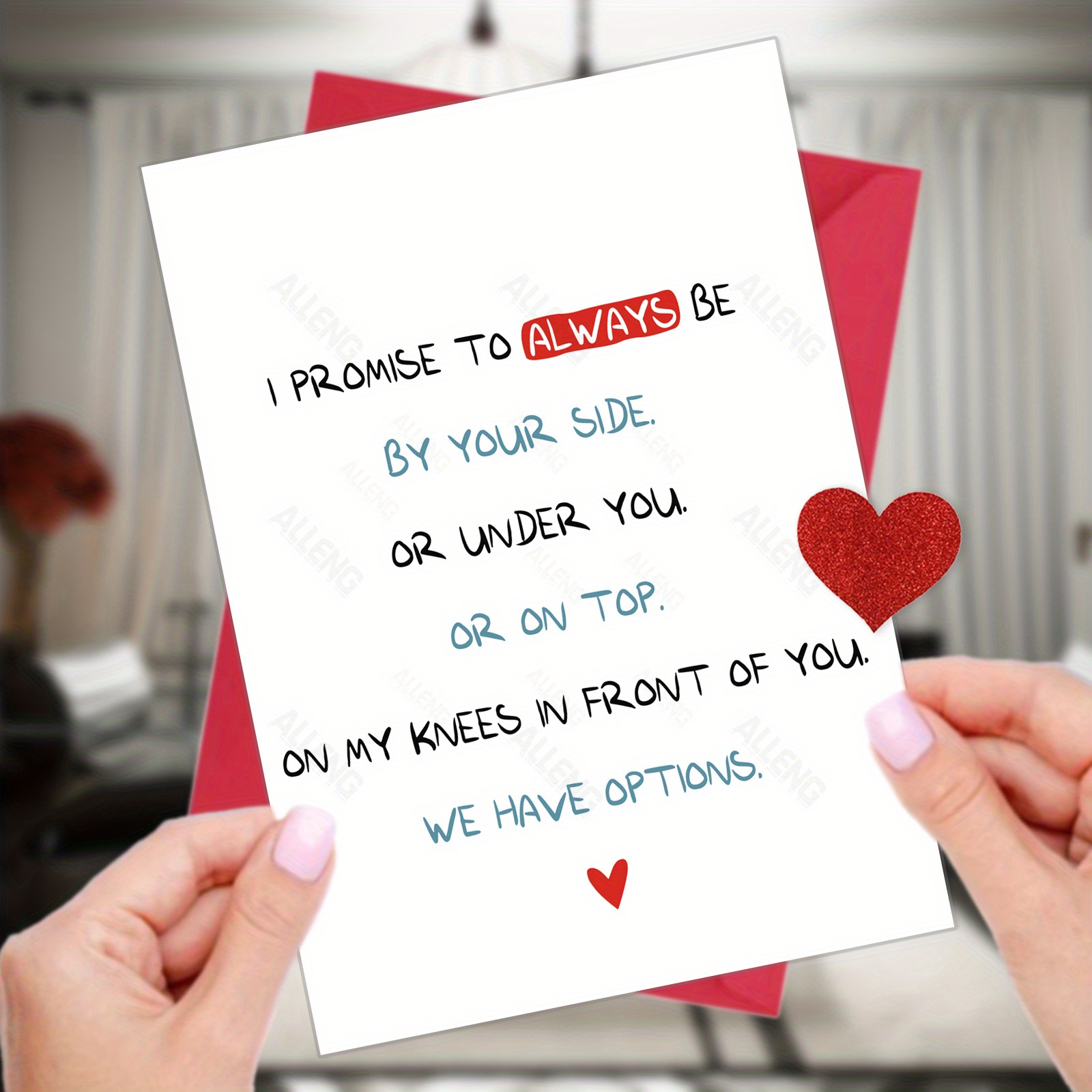 

Alleng Romantic And Humorous Anniversary Greeting Card For Couples, Birthday, Valentine's Day – "i Promise To Always Be By Your Side" Love And Commitment Card With Multiple Options Message