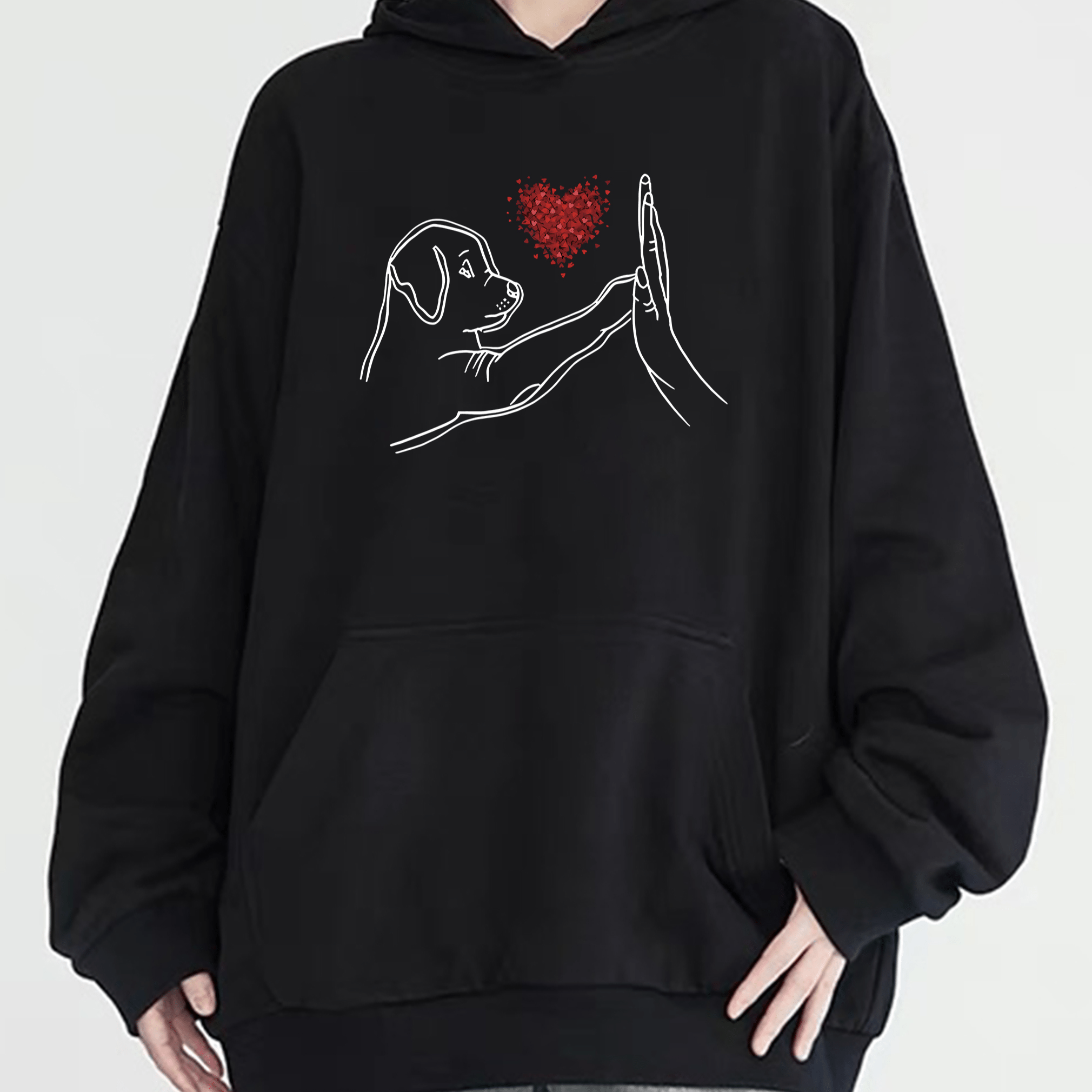 

& Dog Paw Hoodie, 100% Polyester Knit Fabric, Casual Long Sleeve Hooded Sweatshirt With Pocket, Fashion Pullover