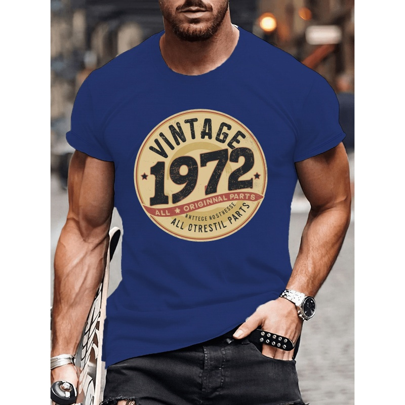 

Vintage 1972 Design Print T-shirt For Men: Casual Short Sleeve Tee For Summer