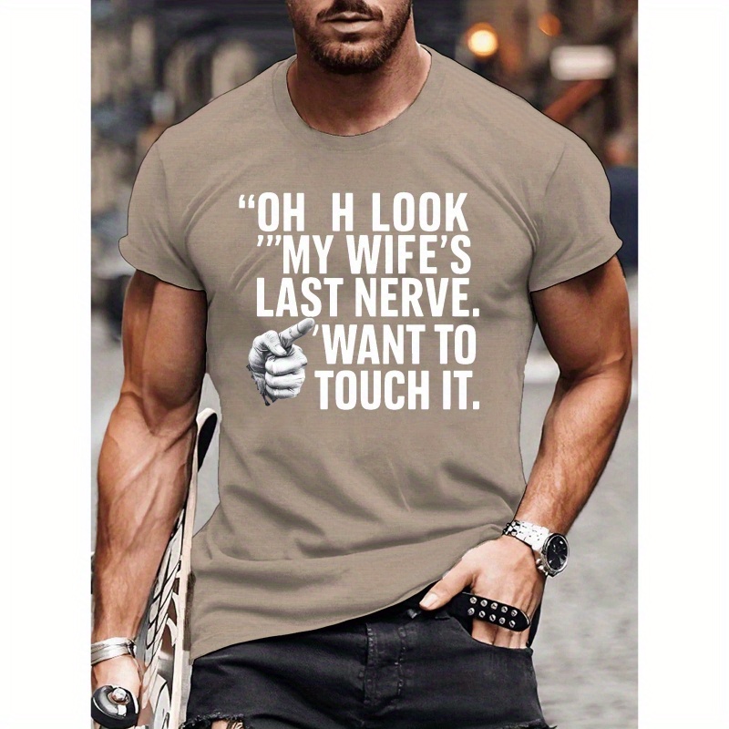 

Big & Tall Men's 'my Wife's Last Nerve' Graphic Tee - Casual Short Sleeve T-shirt For Summer, Breathable Polyester, Machine Washable, Plus Size