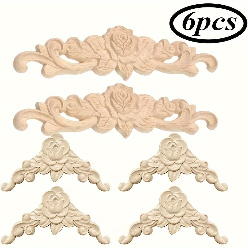 6pcs   wooden decor set elegant   carvings for furniture   rubberwood   ideal for holiday decorations including christmas thanksgiving   indoor use in home offices home decor and accessories 0