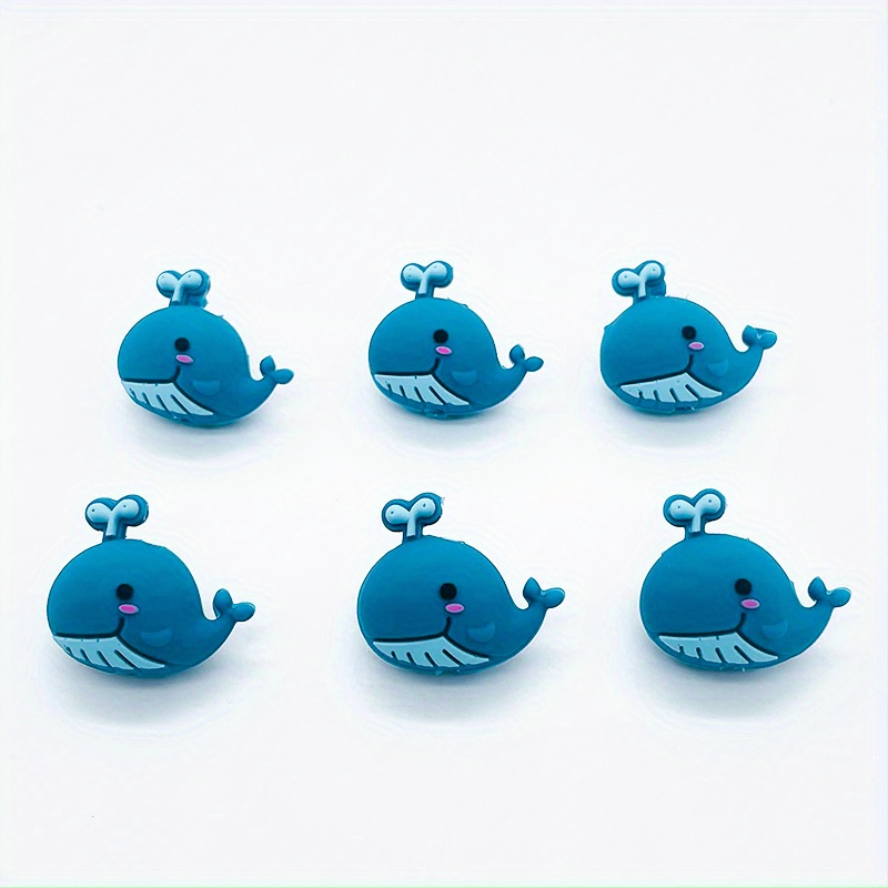 Image of 6pcs 3d Loose Spacer Silicone Beads Whale Marine Animal Assorted Charm Beads Jewelry Crochet Needles Bracelet Beadable Pen Making Decor Beads Sea Animal Whale Spout Handmade Craft Accessory