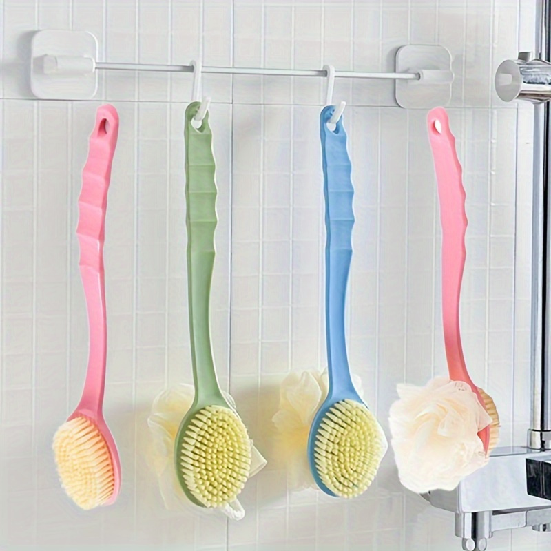 

1pc Ergonomic Long- Shower Brush With Soft Loofah & - Curved Design For Comfortable Grip, Ideal For Body, Face & Spa Use - Fragrance-free Bathroom Accessory