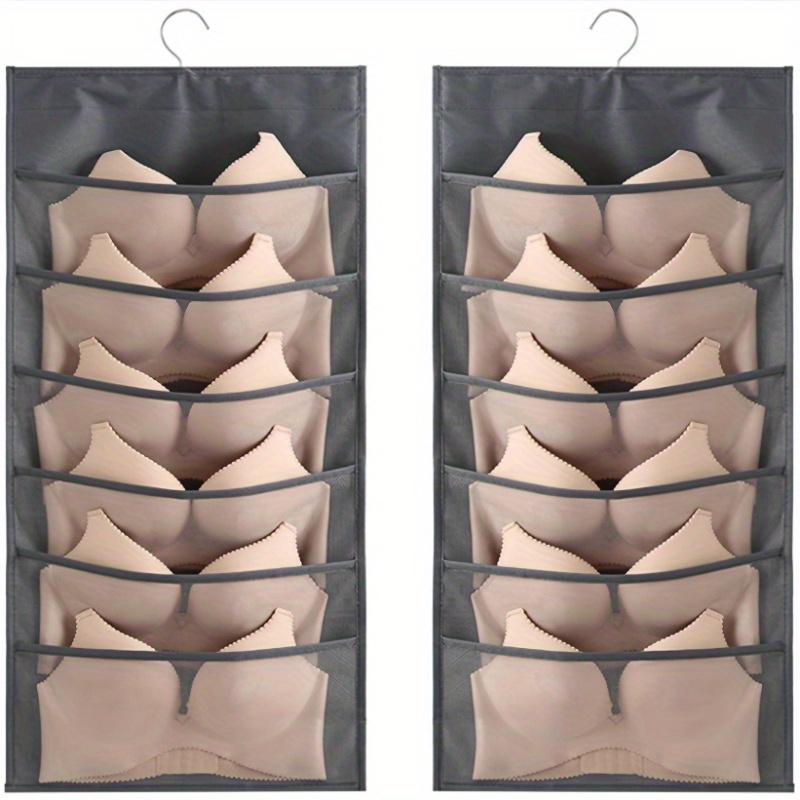 

Space-saving Double-sided Underwear Organizer With 12 Mesh Pockets - Wall Mounted, Non-woven Fabric Storage Bag For Bras & Socks, Closet, Hanging