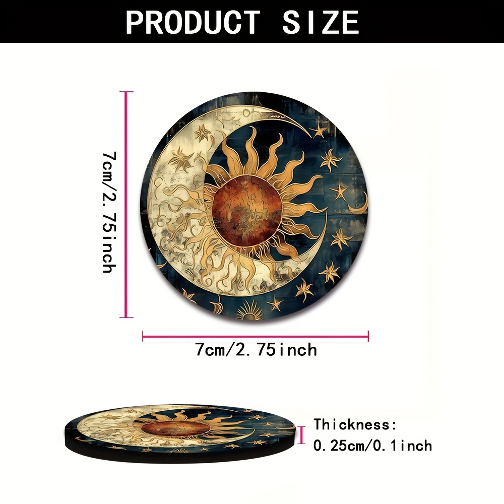 TEMU Sottobicchieri Retro Sole Luna per Auto, Set pezzi, Portabicchieri Universale Antiscivolo in Gomma, per Auto e Casa, Interni Eleganti, Unisex