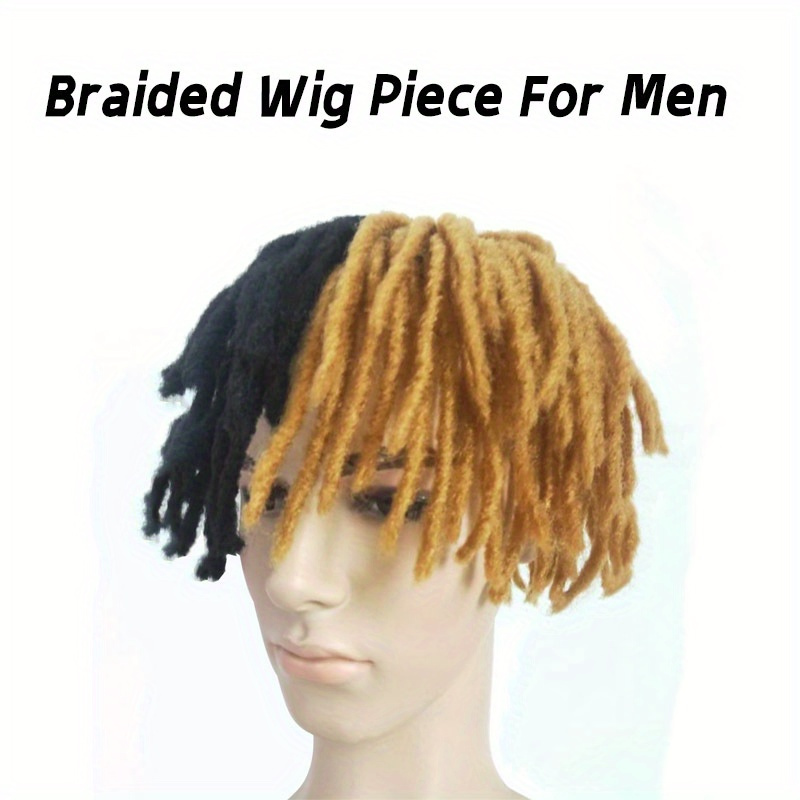 

Men's Hip Hop Crochet Braids Wig - Afro Curly Synthetic Hair, Black & Golden Color Block, Dreadlock Style For Costume Parties