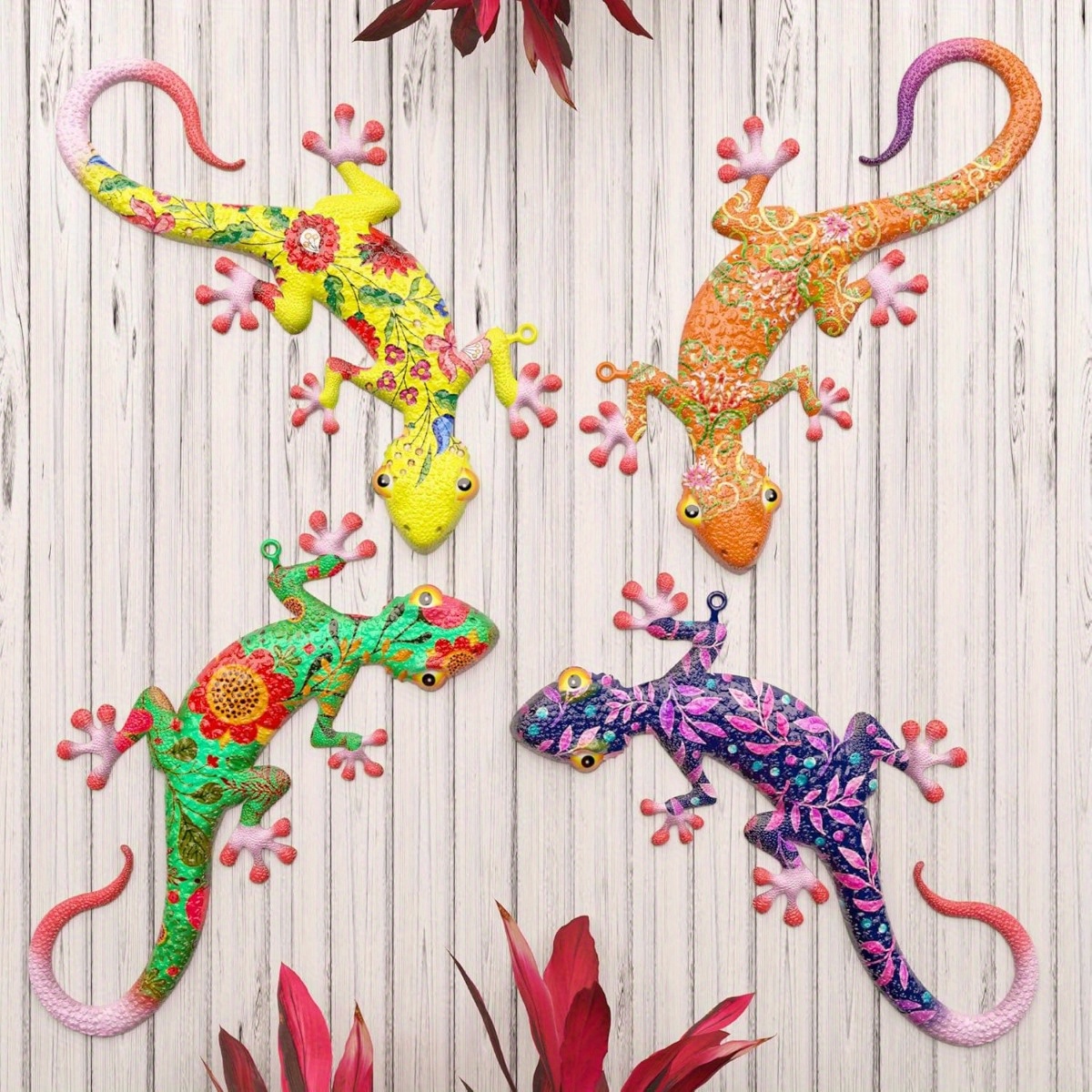 

Set Of 4 Hollow Metal Lizard Wall Decor - Metal Wall Art Decoration For Yard, Garden, , Living Room,