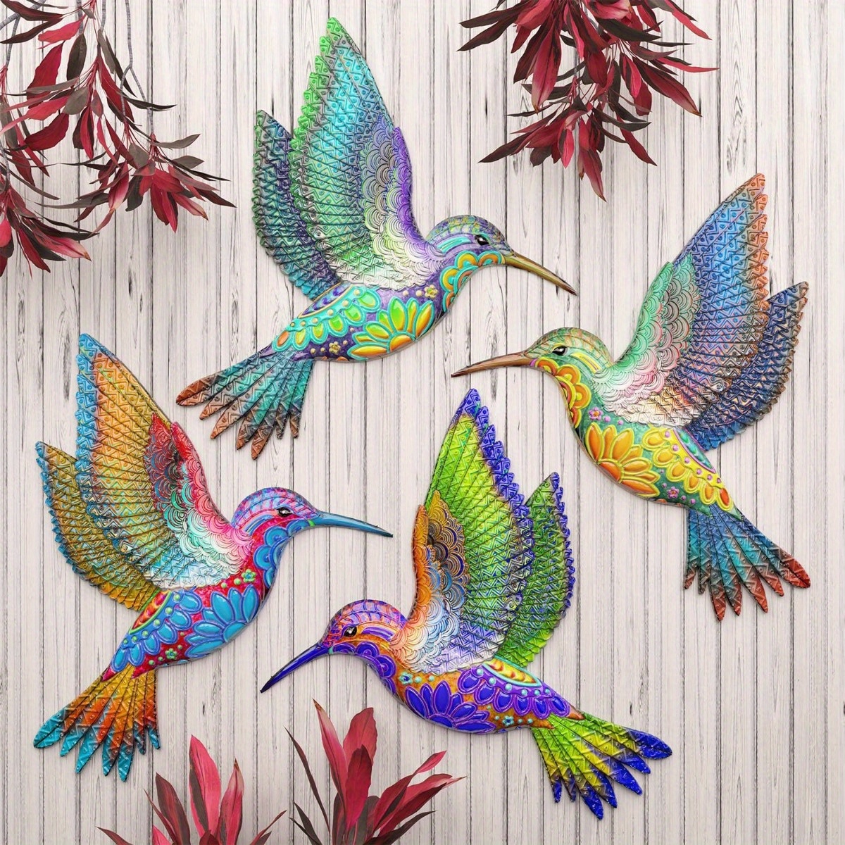 

4pcs Metal Hummingbird Wall Art Decor, Metal Birds Outdoor , Iron Outdoor Garden Yard Hanging Decor Ornaments Metal Hand-made Bird Wall Decorations For Living Room Patio Balcony, Indoor Wall Decor