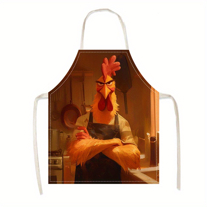 

1pc Linen Anti-stain Sleeveless Apron With Cute Animal Print, Oil-proof, Suitable For Home And Kitchen Use