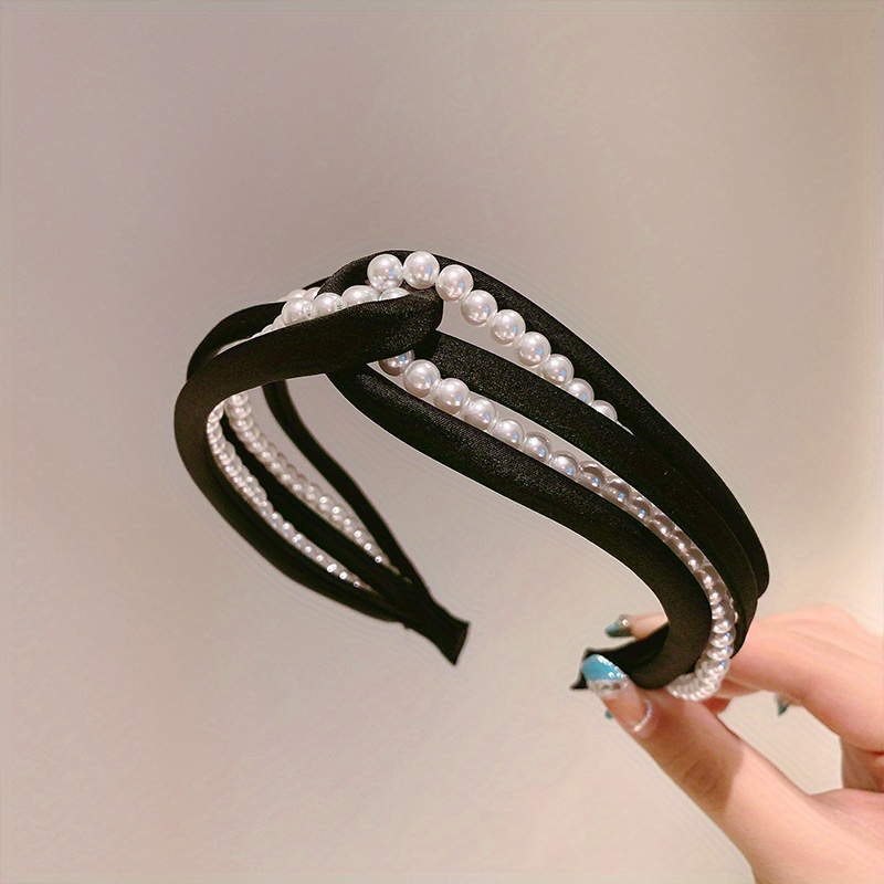 

1pc European And Pearl Headband Grottoes Fashion Personality Pearl Pleated Knot Pressure Headband Wide Edge Clip Headband Female