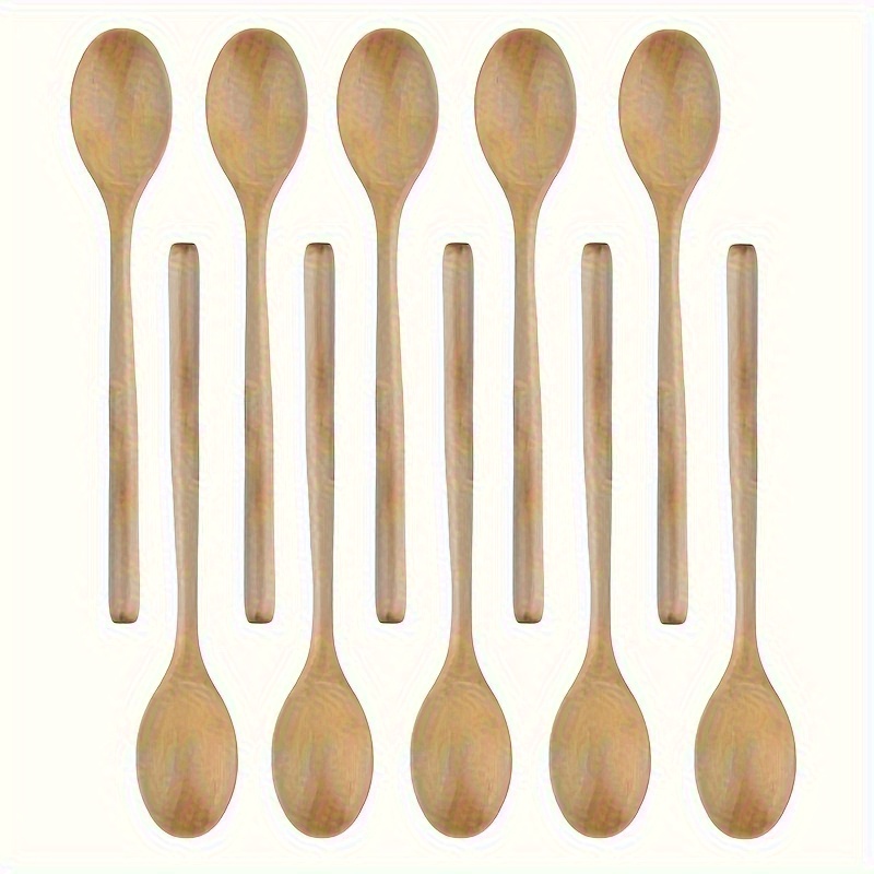 

10pcs Japanese Style Wooden Spoon Soup Spoon Long Handled Ice Cream Spoon Jam Watermelon Milk Coffee Wooden Mixing Spoon